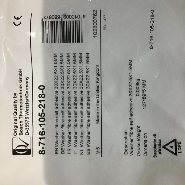 Worcester 87161052180 Washer Fibre Self Adhesive 30x22.5x1.5mm