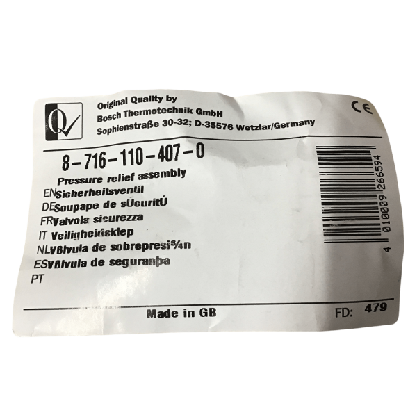Worcester 87161104070 Pressure Relief Assembly